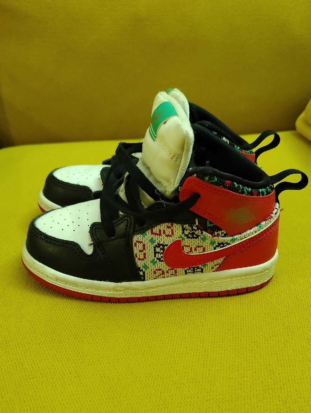 Nike Kids Red, Black & White High-Top Sneakers with Multicolor Knit Panels